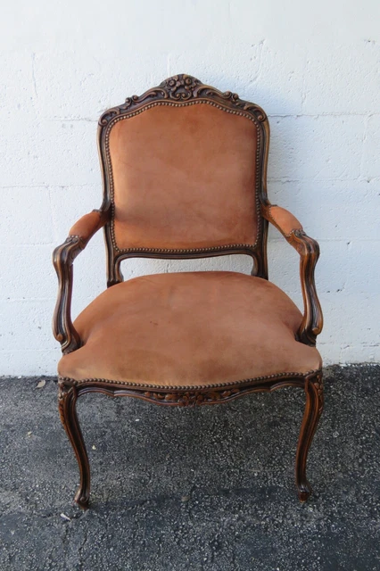 French Carved Large Living Bed Room Side Accent Vanity Chair 3504