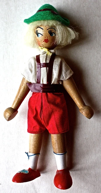 Vintage Boy Wooden Doll Made In Poland Peg Hinge Legs