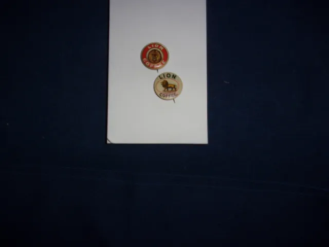 Pinback Buttons (2) Lion Coffee Pins Nice Shape Paper On Back