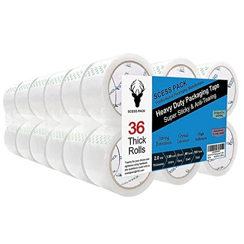 SCESSPACK Clear Packing Tape 36 Rolls Packaging Tape for Shipping Packaging M...