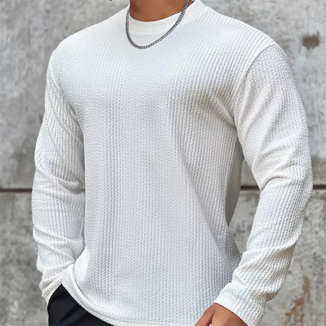 Mens Athletic Long Sleeve T-Shirt Fashion Casual Stripes Slim-Fit Shirts Tops