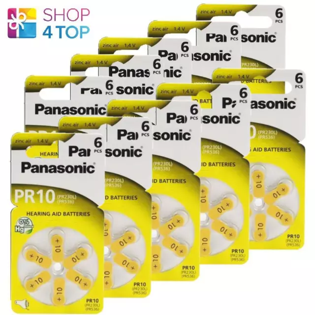60 Panasonic Size 10 Pr70 Hearing Aid Batteries 1.4V Zinc Air No Mercury New
