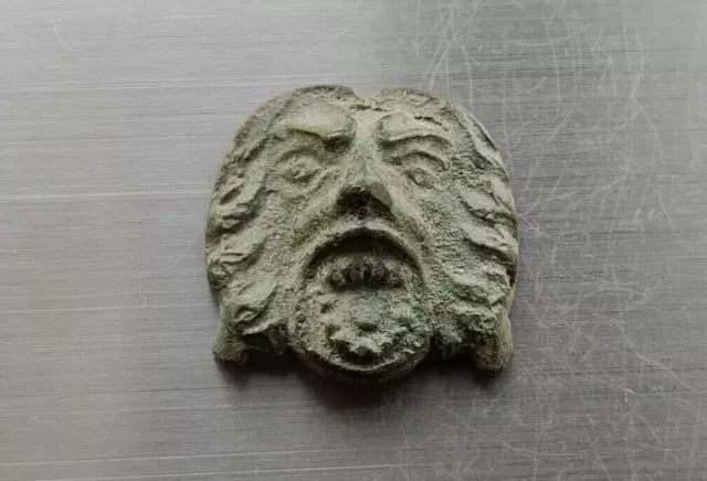 Antique overlay face of a man, god with open mouth, Teeth, Scythian Roman Empire