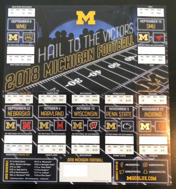2018 Michigan Wolverines Football Collectible Ticket Stub - Choose Any Home Game