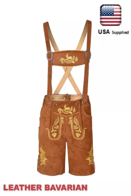 Oktoberfest Authentic Bavarian Lederhosen genuine Leather with Suspender Short