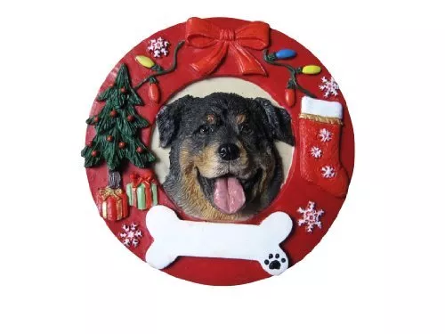 E&S Pets Rottweiler Christmas Ornament Wreath Shaped Easily Personalized