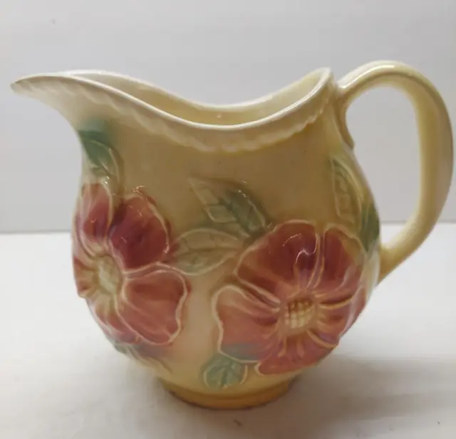 Hull Pottery USA Dogwood Pitcher Jug, #52 - 24oz. 1940's Cream w/Pink Blossoms