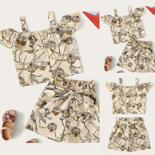 Toddler Baby Girls Summer Outfits Sleeveless Ruffle Tops+Shorts Kids Clothes Set