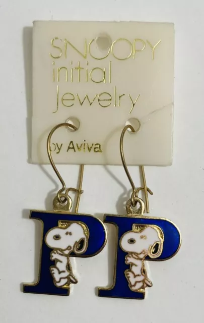 ✨ VTG 1970's Aviva Snoopy Initial Jewelry Cloisonné Alphabet Earrings Letter P ✨