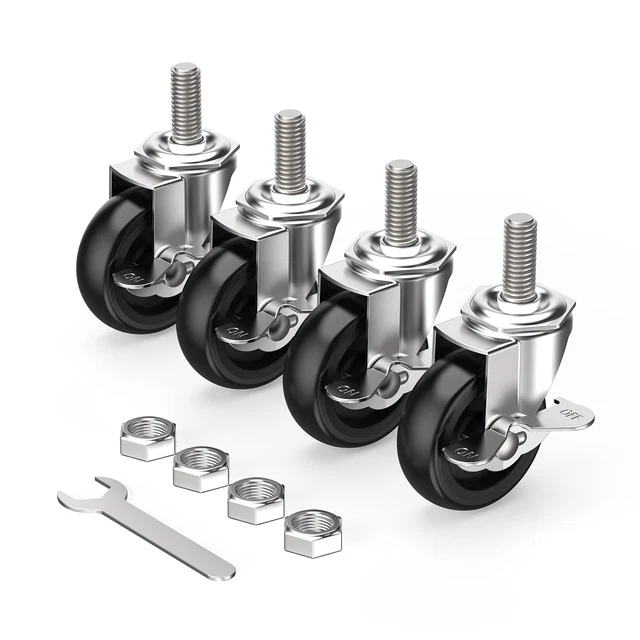 Caster Wheels 3 inch Locking Stem Casters, 1/2 -13 x 1-1/2