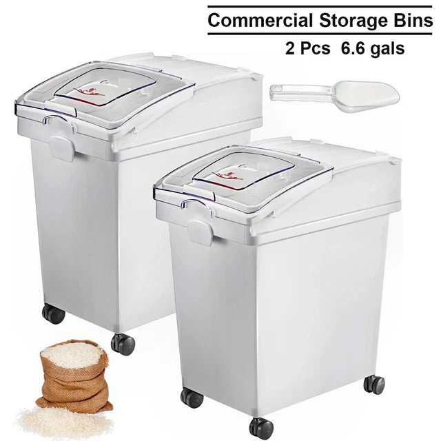 2Pcs Commerci alStorage Bins Set 6.6 gals Ingredient W/ Wheels Scoop for Kitchen