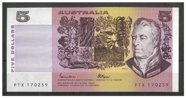 Australia 1985 $5 Banknote Johnston/Fraser R209a OCRB UNC #3-82