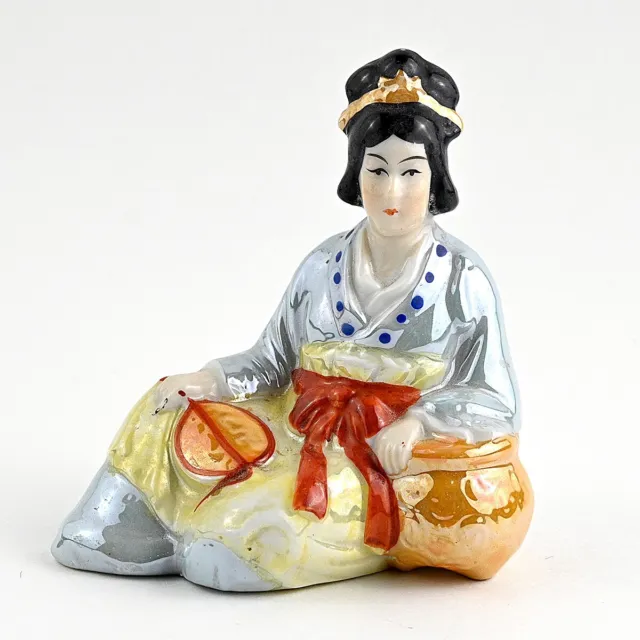 Vintage Ceramic Incense Burner Geisha in Colorful Lusterware Costume Japan