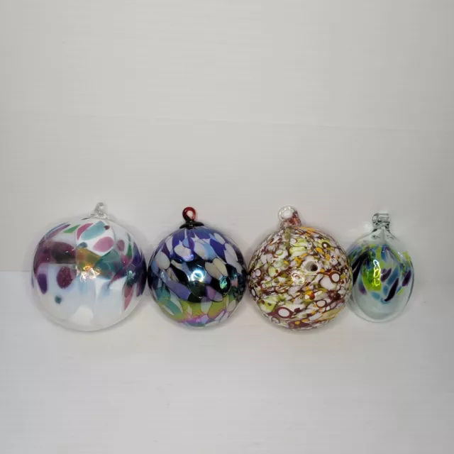 Lot Of 4 Hand Blown Studio Art Glass Ball Christmas Ornaments Friendship Balls