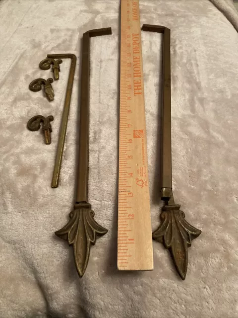 vintage 2 ornate brass Victorian swing arm curtain drapery adjustable holder