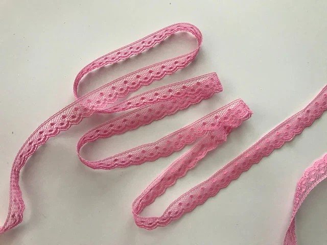 Sachet Pink Lace Trim, 1/2 Inch Wide, Narrow Lace Trim, 10 YARDS, Flat Lace Trim