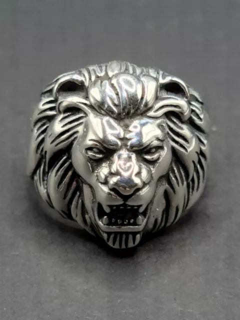 STERLING SILVER 925 MEN'S LION BIKER ROCKER RING 23mm FACE OWESOME RING