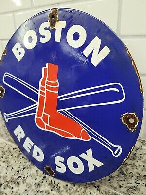 Vintage Boston Red Sox Porcelain Sign Baseball Sport Athletics Gas Motor Oil 6