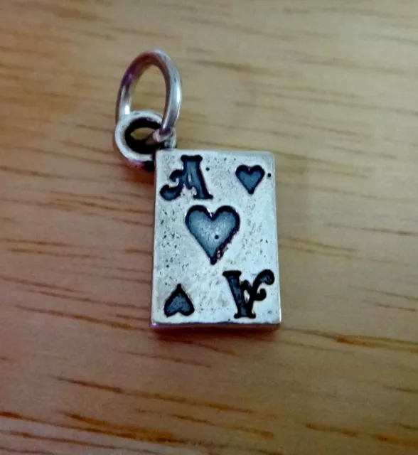 Sterling Silver 3D 14x10mm Playing Card Ace of Hearts Poker Bridge Charm!
