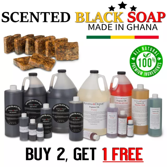 SCENTED Liquid 16 oz. Raw African Black Soap 100% Natural Organic Face Body Wash