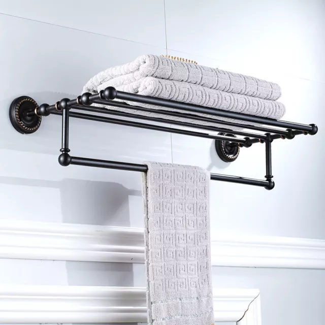 Oil Rubbed Bronze Wall Mount Bathroom Shower Hotel Towel Rack Rail Holder Shelf