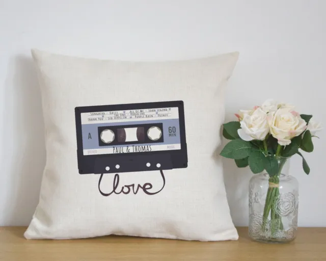 Personalised MIxtape Linen Cushion Cover, Valentines, Wedding, Anniversary Gift