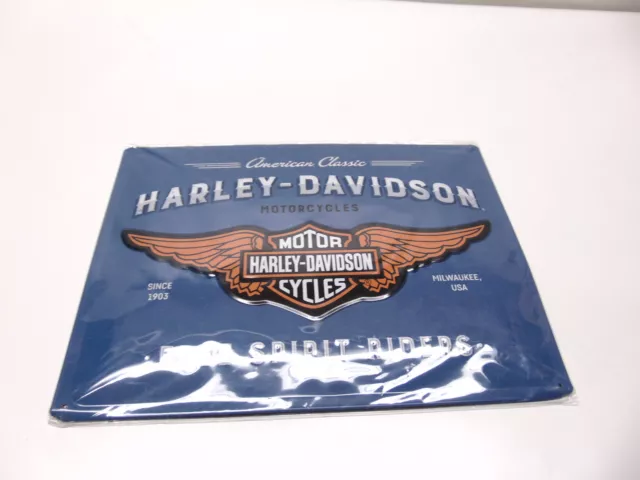 Genuine Vintage Retro Tin Sign Harley Davidson Metal Plate Blue Free Spirit