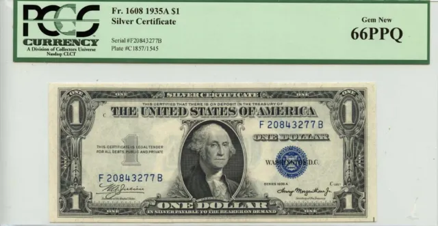 1935A $1 Silver Certificate FR#1608 PCGS Gem 66 PPQ
