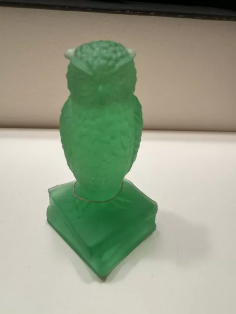 VTG  Degenhart Glass Wise Ole Owl Green Frosted Uranium