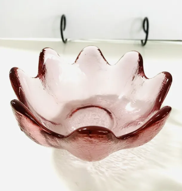 Vintage Hand Blown Purple Pink Art Glass Bowl Lotus Scalloped Edge Blenko ? A917
