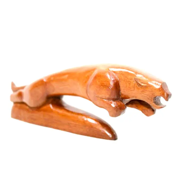 Sleek Hand Carved Wooden Jaguar Panther Big Cat Figurine Signed RB 1989