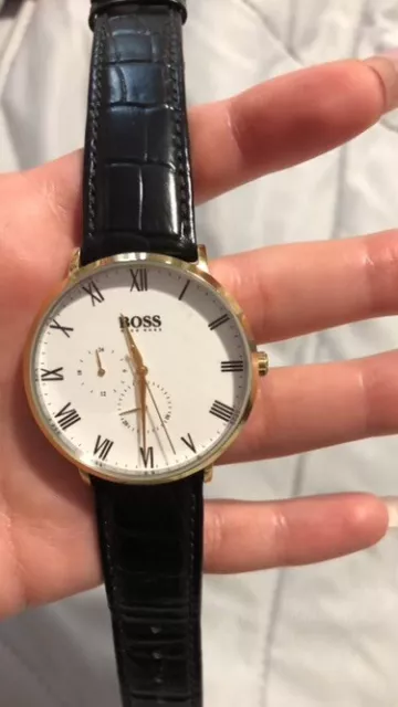 Hugo Boss William Watch White Dial Black Leather Strap