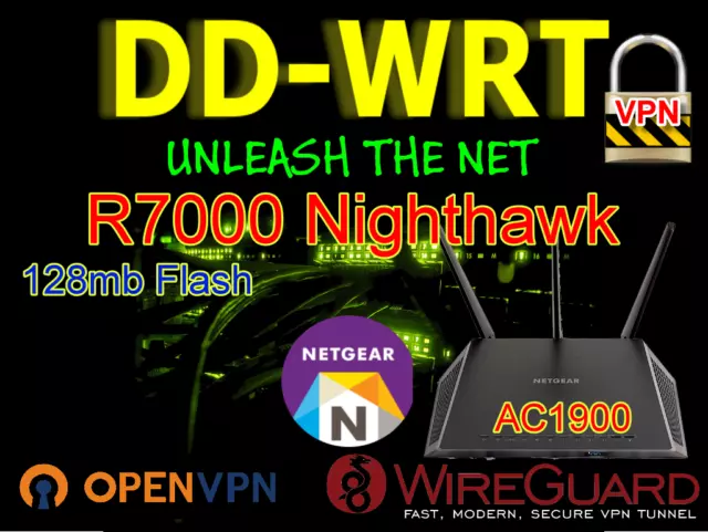 Netgear R7000 AC1900 DDWRT VPN Router - Wireguard OpenVPN Nord Etc * free setup*