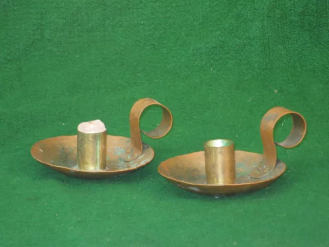 pair Hand Hammered Arts And Crafts Copper Candle Holders