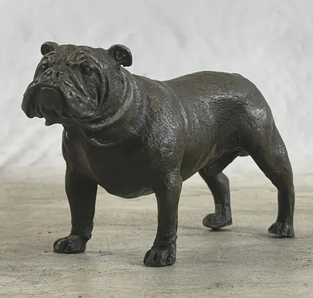 Art Deco Miniature Brown Patina English Bulldog Dog Bronze Sculpture Artwork