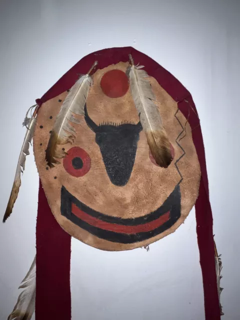 Early 20th C. Native Lakota Sioux Painted Leather Hide Medicine Dance Shield
