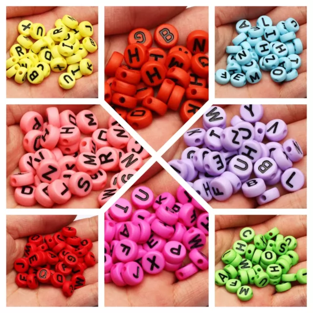 200 Pcs / 4*7mm Mixed Letter Acrylic Beads Round Flat Alphabet Spacer Beads