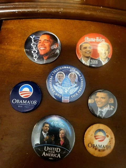 Barack Obama 2008 7 political pins buttons lot-Includes 2009 Inauguration. 