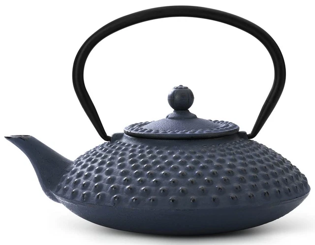 Asiatische Teekanne Gusseisen Teekessel Tee Kanne Teesieb emailliert 1,25 L blau