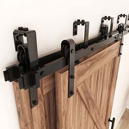 4FT - 16FT Double Track Bypass Barn Door Hardware Kit Low Ceiling Wall Mount