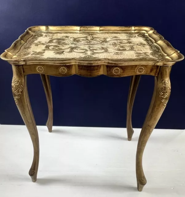 Vtg Italy Gold Regency Ornate Molded Resin Small Side Table Italian Florentine