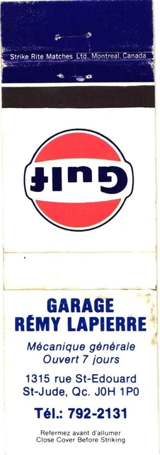 St-Jude Quebec Canada Garage Rémy Lapierre Mechanic Vintage Matchbook Cover