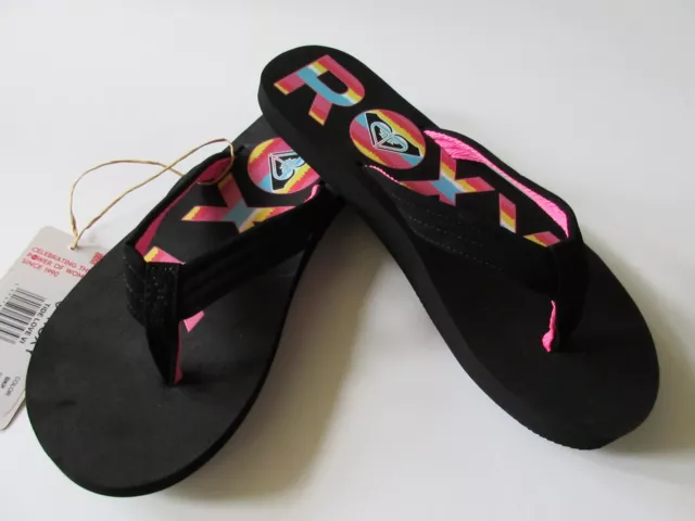 Roxy Women's Flip Flop Tide Love VI Style Black With Multi Colored Lettering NWT