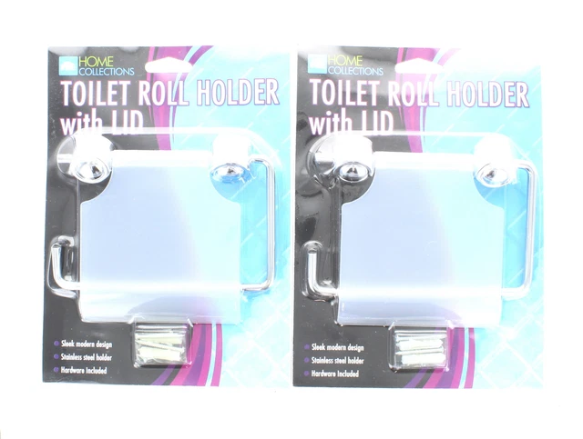Lote de 2 soportes para rollos de inodoro con tapa de acero inoxidable cubierta de tela para baño