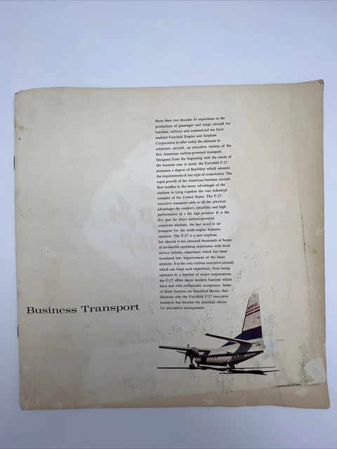 Fokker F.27 Friendship Airline Brochure Vintage 1963