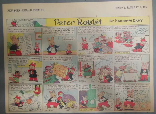 Peter Rabbit Sunday Page by Harrison Cady from 1/3/1943 Size: 11 x 15 inches