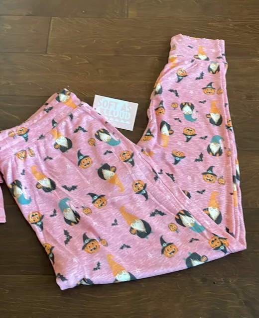 Jaclyn Smith Halloween pajama pants sz L Jogger style Bats Pumpkin Gnome Pink