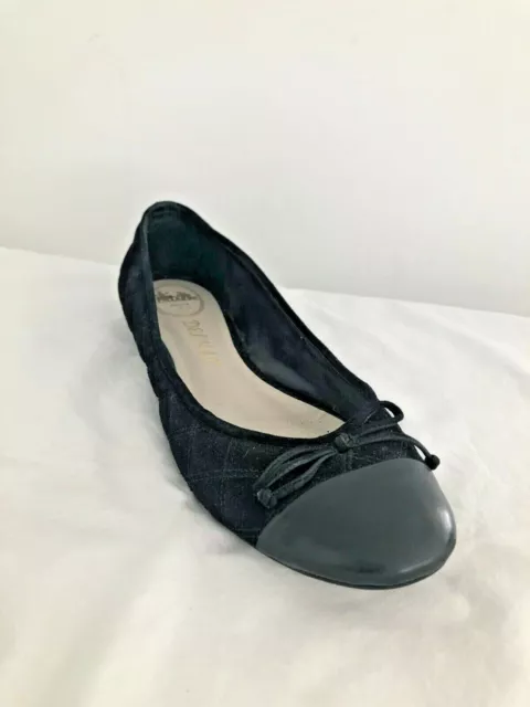 Delman Womens Classic Round Toe Ballet Flats Black- Suede & Leather Quilted Sz 7