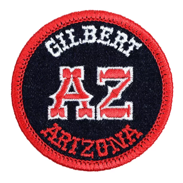 Gilbert Arizona Embroidered Patch - Blue Denim/Red Iron-On Sew-On Jacket Hat Bag