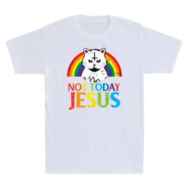 Not Today Jesus Rainbow Satanic Cat Goth Concert Vintage Men's T-Shirt Black Tee